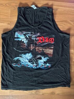 Gildan Black Tank Top with Red Dio Holy Diver Logo and Multicolor Graphic